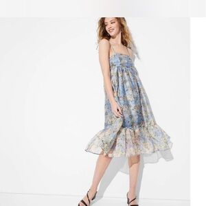 NWOT Wild Fable Floral Blue babydoll Midi Dress